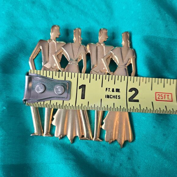 JJ Jonette Vintage Art Deco Style goldtone Double Date Brooch 1988 pin 80s prom - Picture 14 of 15